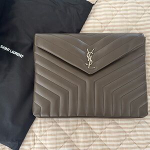 Saint Laurent Gray Quilted Clutch